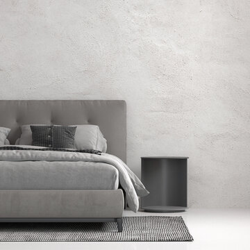Home and decoration interior, modern bedroom design , empty wall mock up, 3d render
