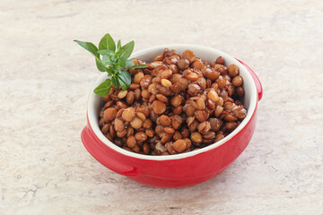 Boiled lentil in the bowl
