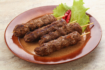 Beef kebab skewer minced meat