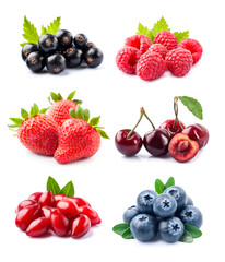 Collage of berry on white backgrounds