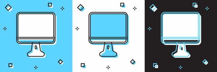 Set Computer monitor screen icon isolated on blue and white, black background. Electronic device. Front view. Vector