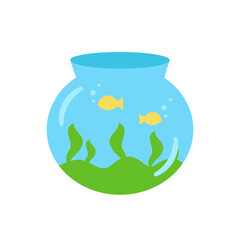 Vector illustration of glass aquarium on white background.