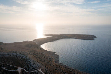 Summer landscape in Cyprus. View from the top of Cape Greco. Morning sunrise in Cyprus