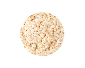 Crispy bread isolated on a white background. Whole grain bread. Round loaf. Puffed rice bread. Gluten-free, dairy-free natural and healthy food.