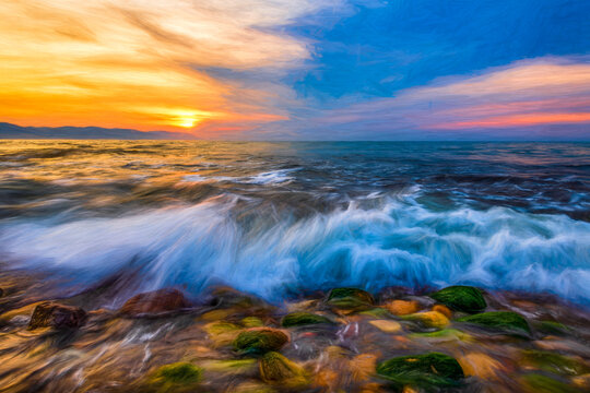 Ocean Sunset Landscape Painting