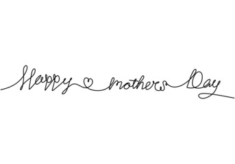 One continuous single line of happy mother day words isolated on white background.
