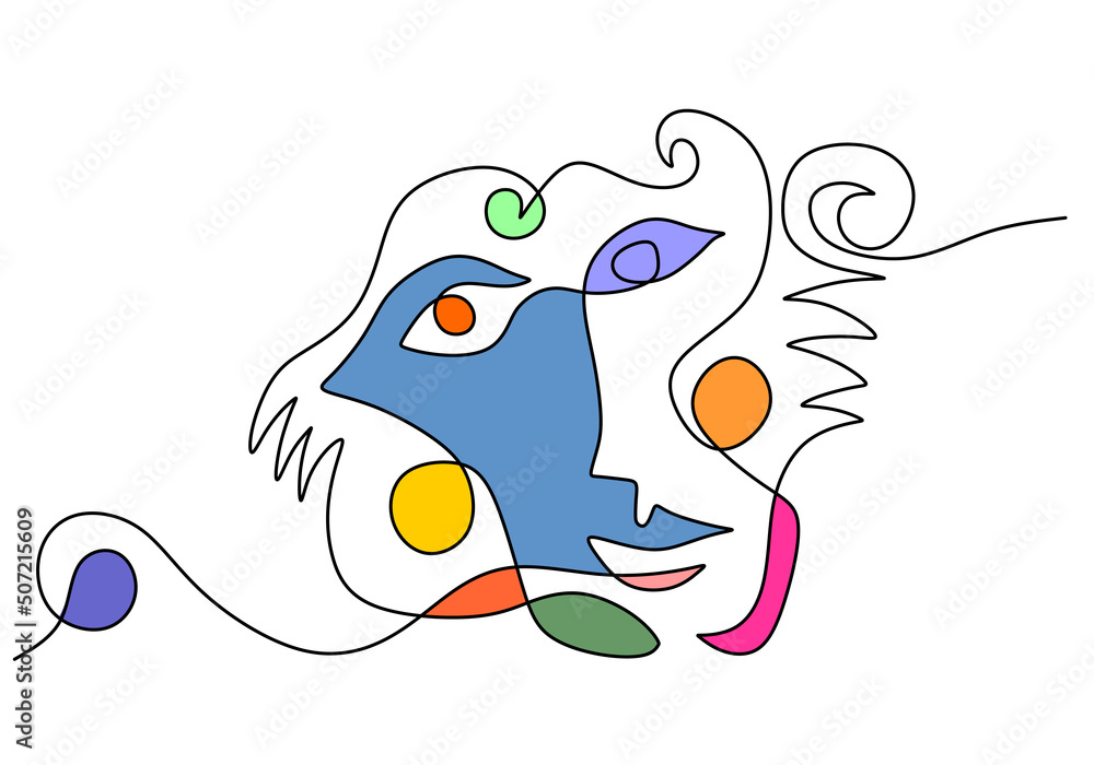 Poster one continuous single line of abstract face for world cup isolated on white background.