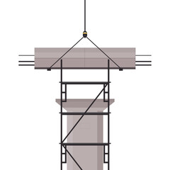 Scaffolding vector. Bridge pillar. Construction. Bridge posts under construction.