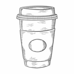cup off cupboard coffee fast food single isolated hand drawn sketch with outline style