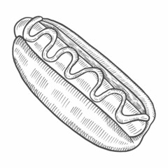 hotdog fast food single isolated hand drawn sketch with outline style