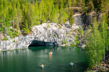Summer landscape in Karelia. Marble canyon in the mountain park of Ruskeala, Russia
