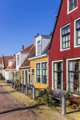 Colorful facades of old houses in Harlingen, Netherlands
