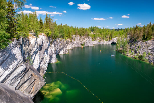 Summer landscape in Karelia. Marble canyon in the mountain park of Ruskeala, Russia