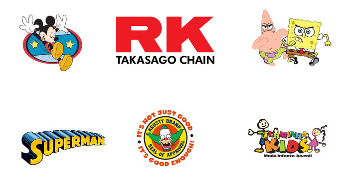 RK Tagasao logo, Superman logo, turminha kids logo, The Simpsons logo, Mickey Mouse logo, Sponge Bob logo, printed on white paper, editorial vector illustration.