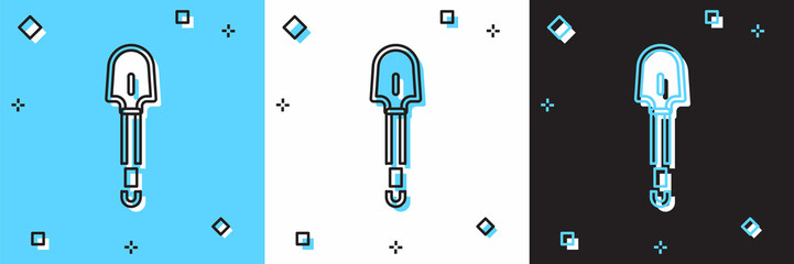 Set Shovel icon isolated on blue and white, black background. Gardening tool. Tool for horticulture, agriculture, farming. Vector
