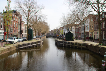 Canal on the ancient inner city of Gouda at the Lage Gouwe