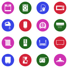 Household Appliances Icons. White Flat Design In Circle. Vector Illustration.