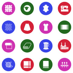 Textile Production Icons. White Flat Design In Circle. Vector Illustration.