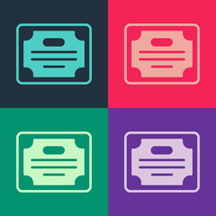 Fototapeta premium Pop art Certificate template icon isolated on color background. Achievement, award, degree, grant, diploma concepts. Vector
