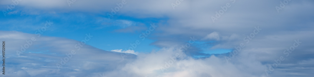 Wall mural white clouds in blue summer sky panoramic background