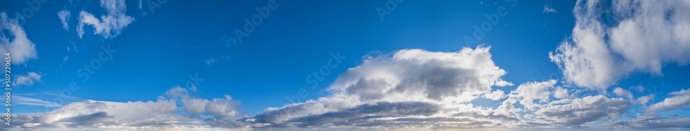 Wall mural white clouds in blue summer sky panoramic background