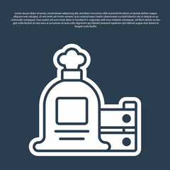 Obraz premium Blue line Full sack and wooden box icon isolated on blue background. Vector