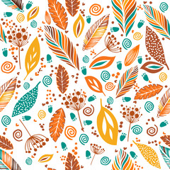Yellow stylized leaves seamless beautiful pattern. Vector illustration