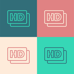 Pop art line Hd movie, tape, frame icon isolated on color background. Vector