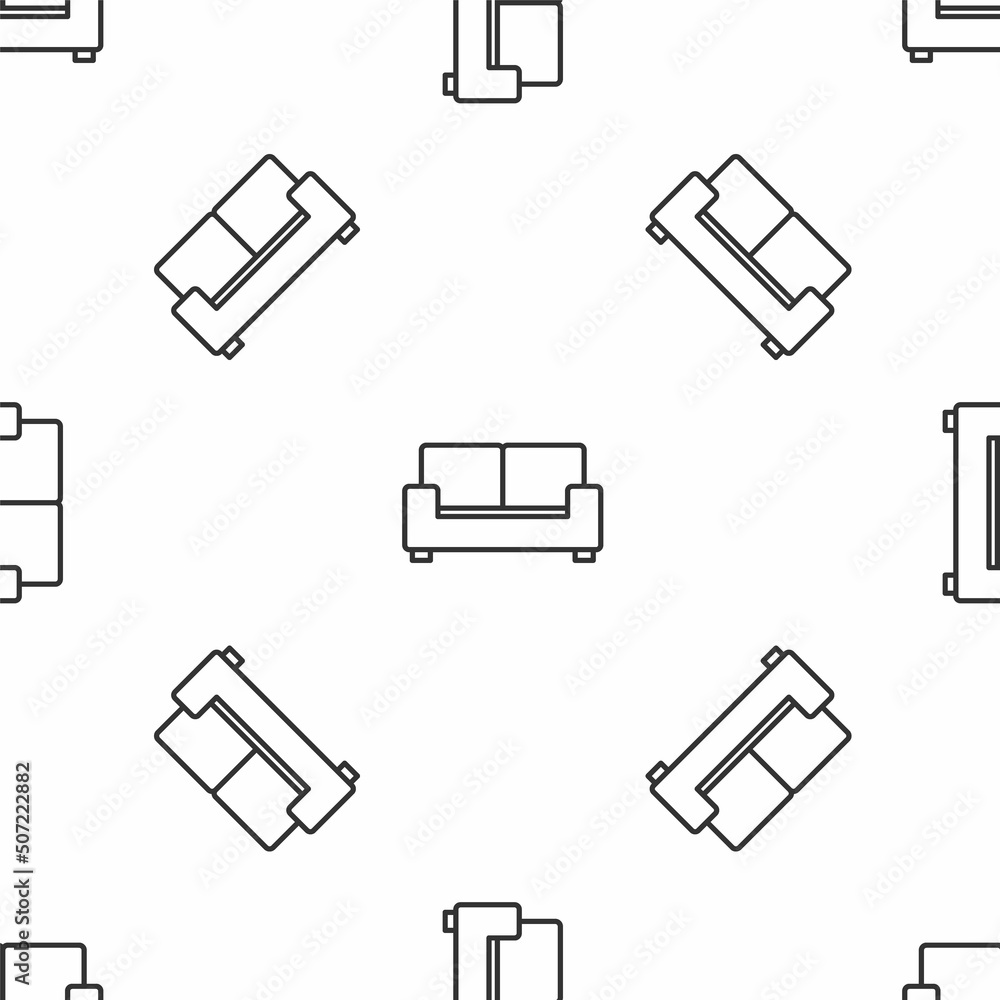 Poster grey line sofa icon isolated seamless pattern on white background. vector