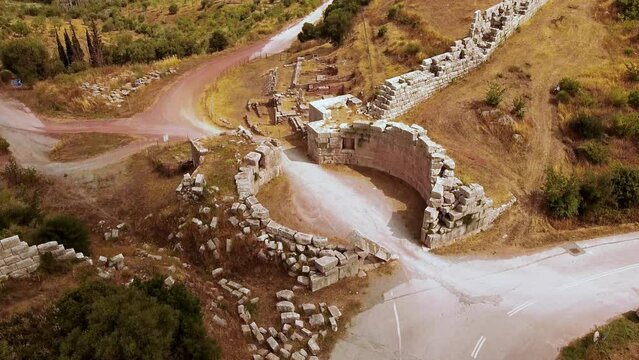 Aerial view of Ancient Messini city ruins