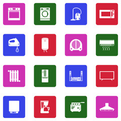Household Appliances Icons. White Flat Design In Square. Vector Illustration.