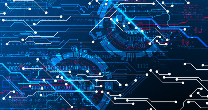 Abstract background on technological and scientific topics. Various techno details with using digital code. Vector format.