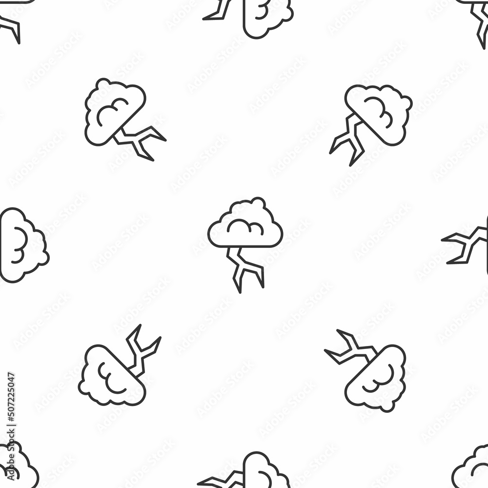 Poster grey line storm icon isolated seamless pattern on white background. cloud and lightning sign. weathe