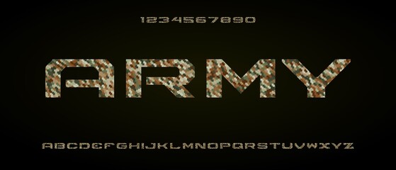 Modern creative alphabet with army texture