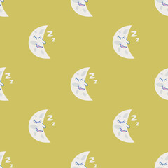 Seamless vector Moon pattern. Illustration of Moon with face. Background for design, fabric, textile, cover, wrapping.