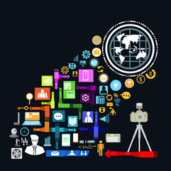 Illustration business.design modern  idea and concept think creativity. for Social network,success,plan,think,search,analyze,communicate, futuristic idea innovation technology.