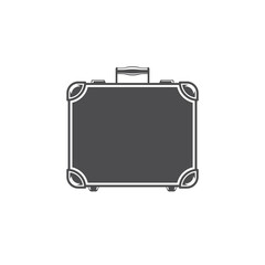 Monochrome retro suitcase with handle personal things carrying silhouette vector illustration. Minimalist old fashioned vintage baggage luggage briefcase case container journey destination activity