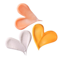 Heart shaped skin care texture swatches. Skin care and cosmetic textured backgrounds.