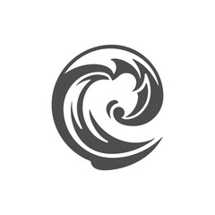Sea wave black glyph. Ocean water wave hand drawn design element. Sketch marine symbol, surfing decoration. Curly wave or spiral, foam on crest, splash and drop vector illustration