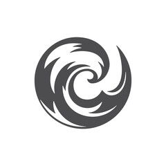 Sea wave black glyph. Ocean water wave hand drawn design element. Sketch marine symbol, surfing decoration. Curly wave or spiral, foam on crest, splash and drop vector illustration