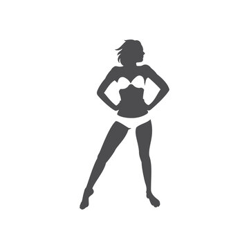recommend clip art: Monochrome silhouette tanned naked woman slim body in swimsuit front view vector illustration. Minimalist female in bikini relaxing summer beach enjoy exotic island travel vacation spa resort emblem