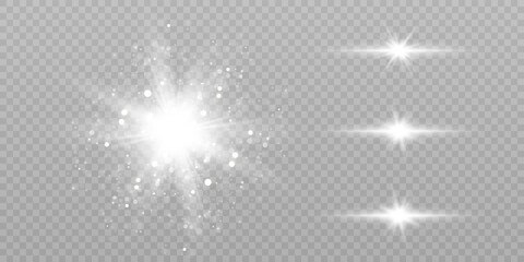 Bright glow effect. Star, sun sparkles on a transparent background. Vector illustration.