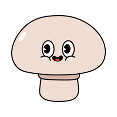 Cute funny mushroom walking singing character. Vector hand drawn traditional cartoon vintage, retro, kawaii character illustration icon. Isolated on white background. Mushroom walk and sing character