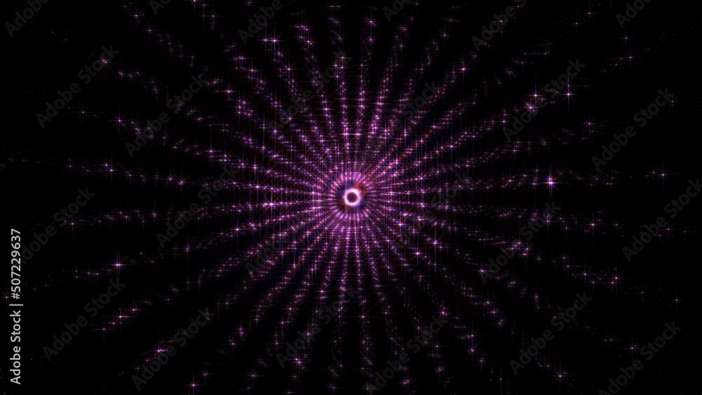 Poster loop center of beautiful glowing circle light star sparkling magical dust particles in star shape ro