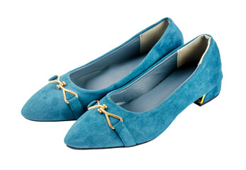 Low-heeled shoes dark blue color fabric skin for women isolated on white background, Saved clipping path.