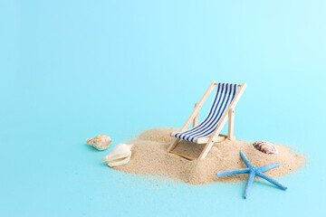 holidays image of tropical sea and beach chair. Summer travel and vacation concept