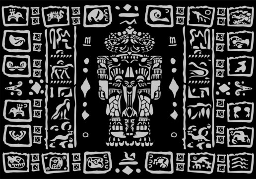 Images of characters of ancient American Indians.The Aztecs, Mayans, Incas.

Signs and symbols of the ancient world. Mexican ancient Mayan calendar Art