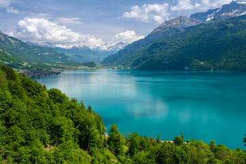 Naklejka na ściany i meble amazing view on alpine lake Brienz in Switzerland