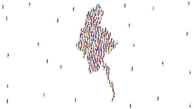 Myanmar Map A large group of people form to create a Burma map. 4K Video Animation.