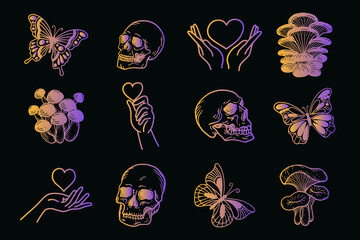 Set collection mystical celestial clipart symbol Line Art doodle esoteric elements vintage illustration